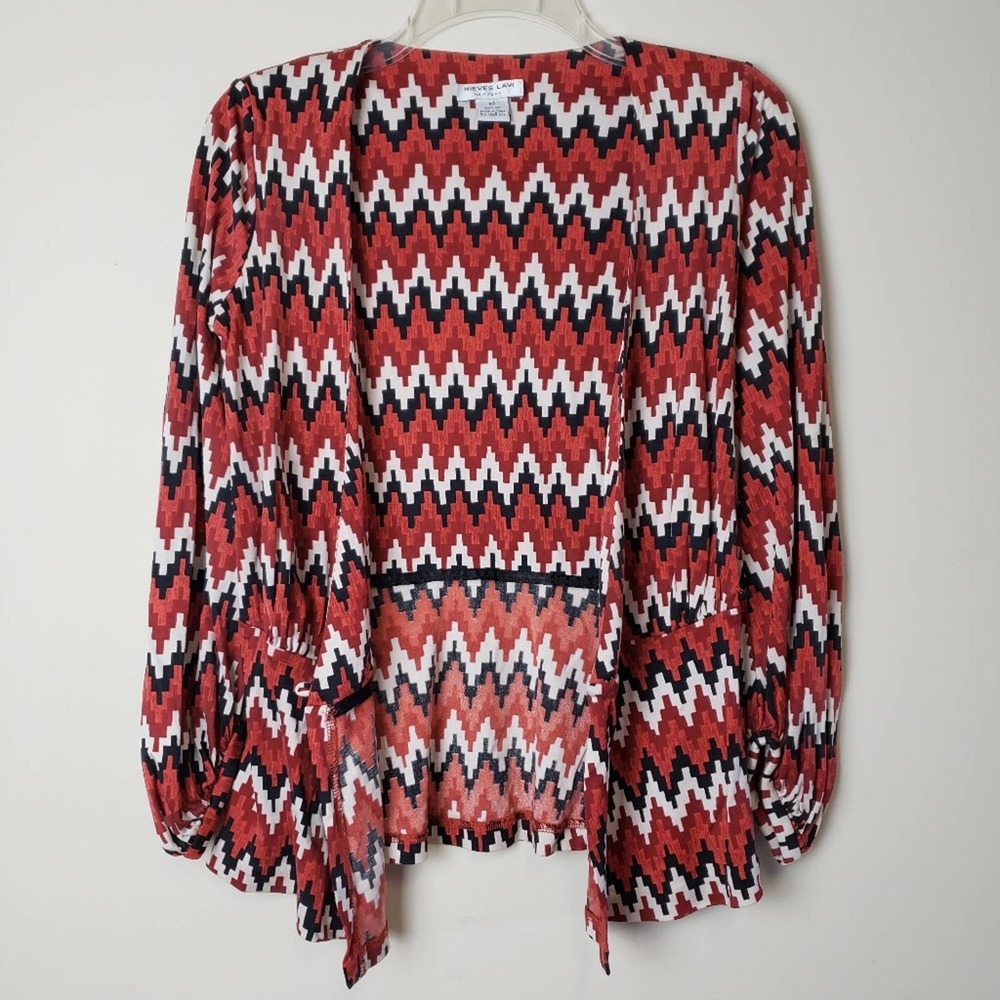Nieves Lavi 100% Silk‎ Chevron Wrap Shirt Top Cuffs Long Sleeves Size XS - Picture 5 of 8